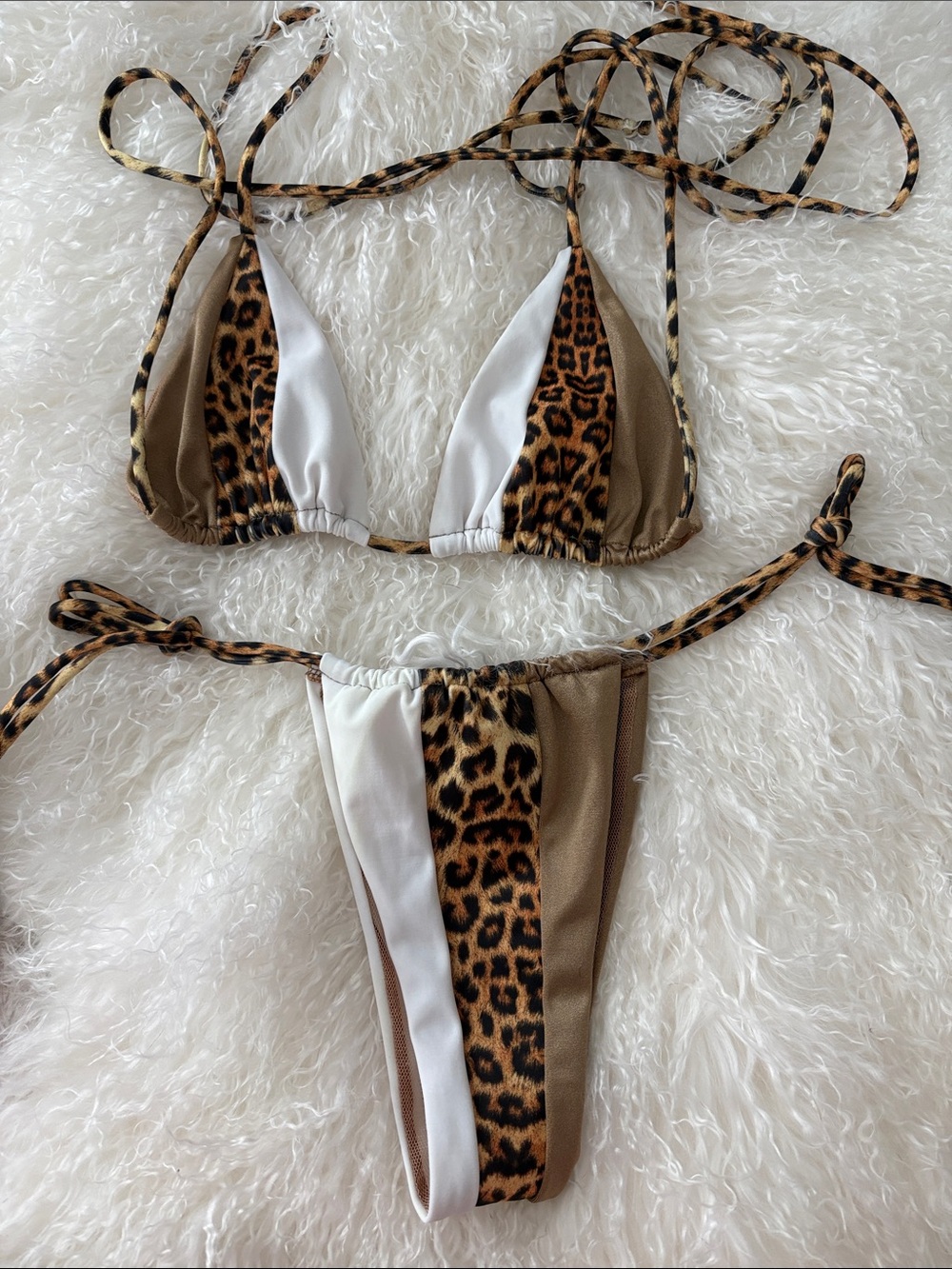 Andi BagusLeopard Stripe Colorblock Triangle Bikini